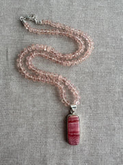 Peach Morganite Necklace: Rhodochrosite Pendant, Hand Knotted Gemstones