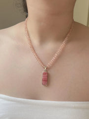 Peach Morganite Necklace: Rhodochrosite Pendant, Hand Knotted Gemstones