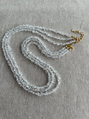 Herkimer Diamond Triple Strand Necklace: April Birthstone, 14k Gold Filled Clasp