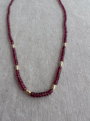 Rhodolite Garnet Necklace: 14k Gold Accents, Hand Knotted Gemstone Necklace