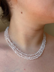 Herkimer Diamond Triple Strand Necklace: April Birthstone, 14k Gold Filled Clasp