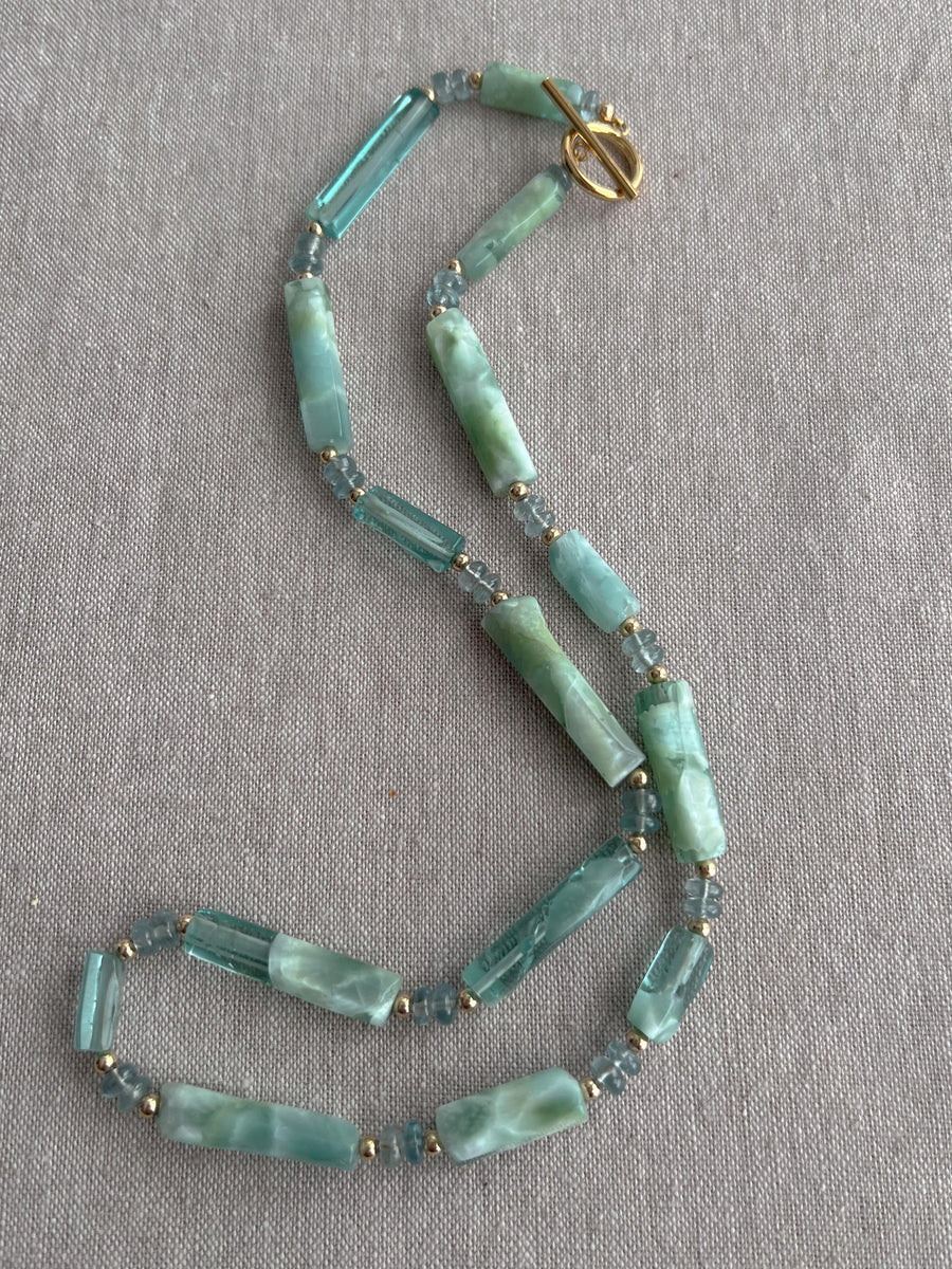 Angelite Necklace with Kyanite Accents: 14k Gold Filled, Boho Gemstone Jewelry