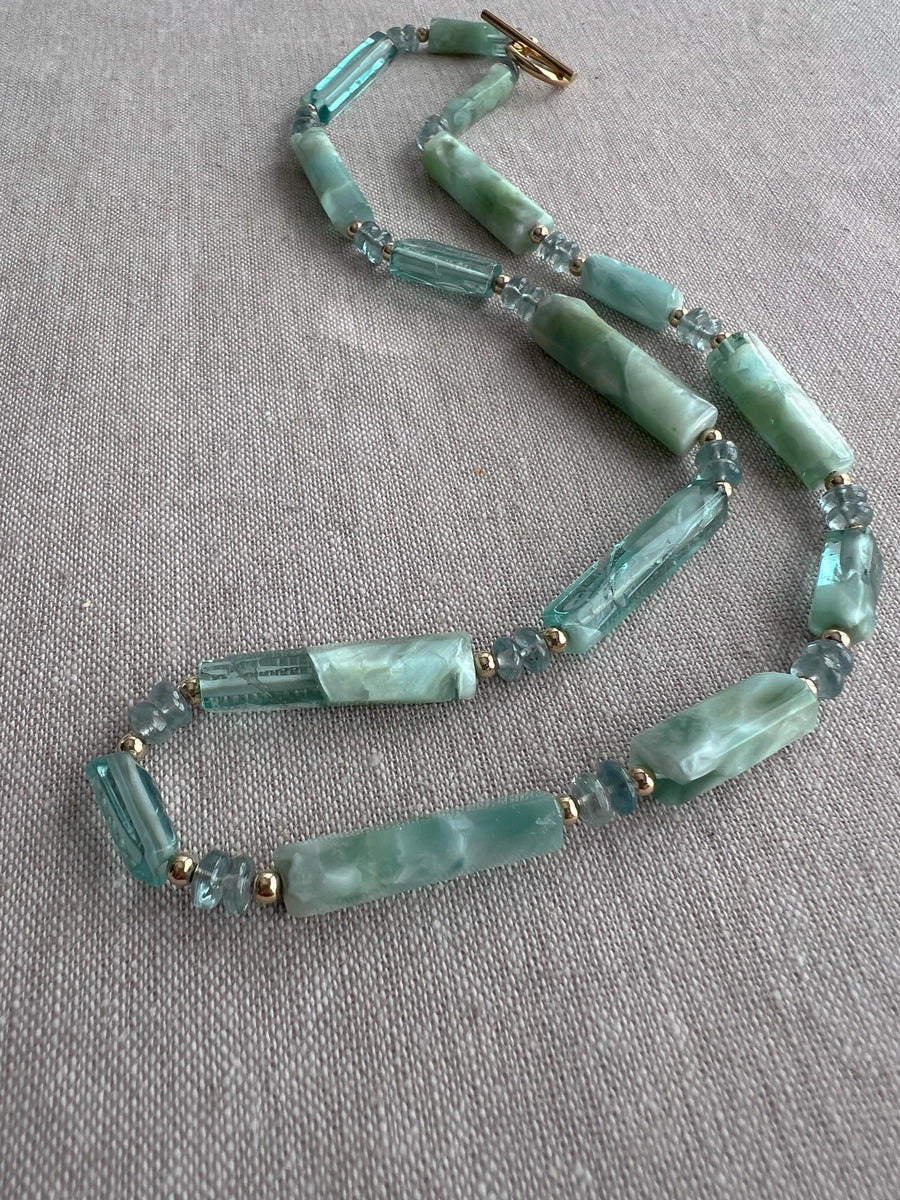 Angelite Necklace with Kyanite Accents: 14k Gold Filled, Boho Gemstone Jewelry