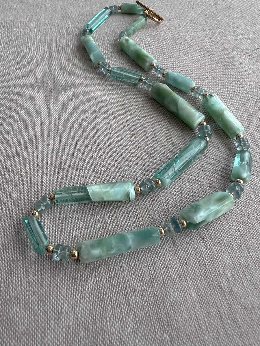 Angelite Necklace with Kyanite Accents: 14k Gold Filled, Boho Gemstone Jewelry