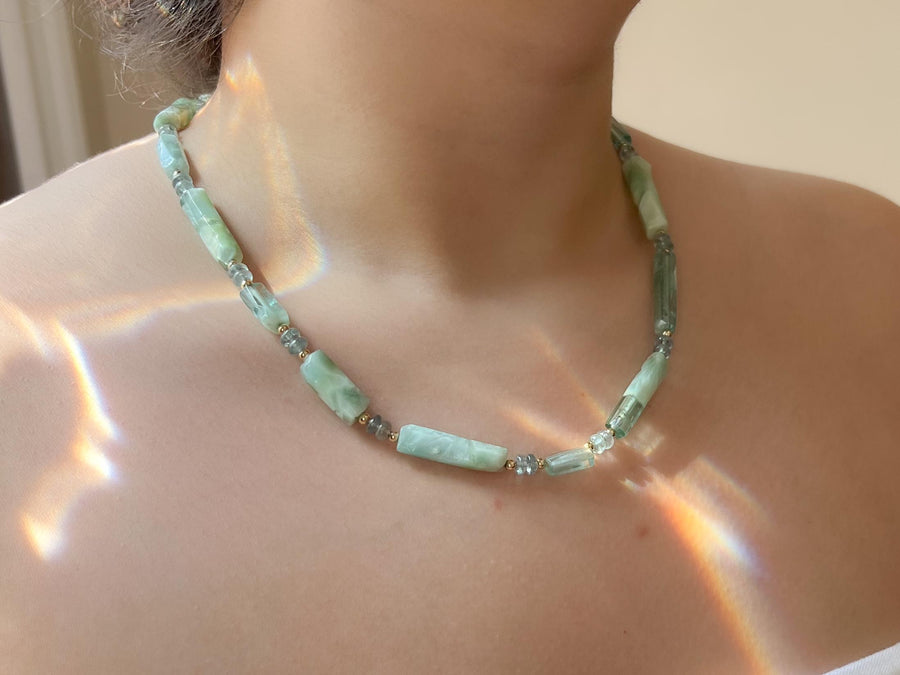 Angelite Necklace with Kyanite Accents: 14k Gold Filled, Boho Gemstone Jewelry