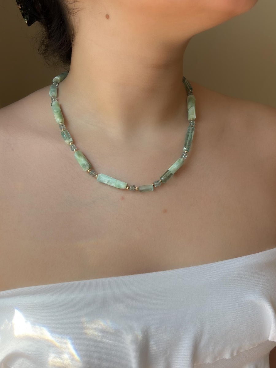 Angelite Necklace with Kyanite Accents: 14k Gold Filled, Boho Gemstone Jewelry