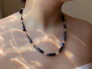 Sodalite & Peach Morganite Gemstone Necklace: 14k Gold Filled Accents, Boho