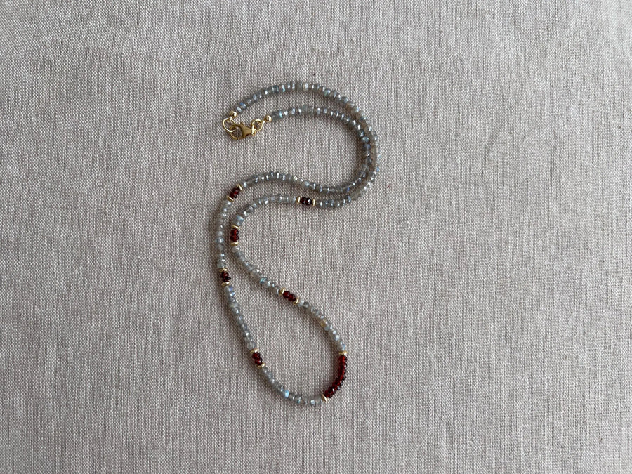 Labradorite and Garnet Necklace: 14k Gold Filled, Boho Layering