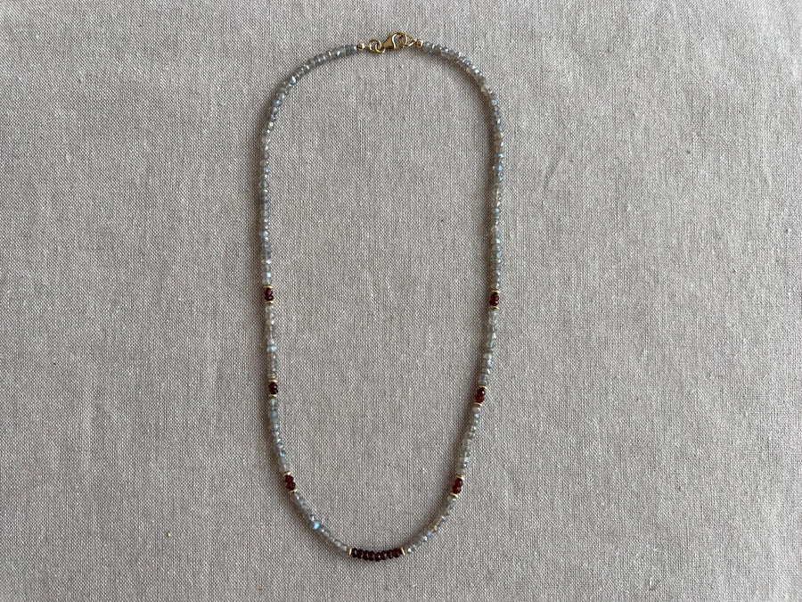 Labradorite and Garnet Necklace: 14k Gold Filled, Boho Layering
