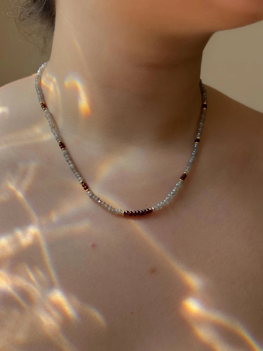 Labradorite and Garnet Necklace: 14k Gold Filled, Boho Layering