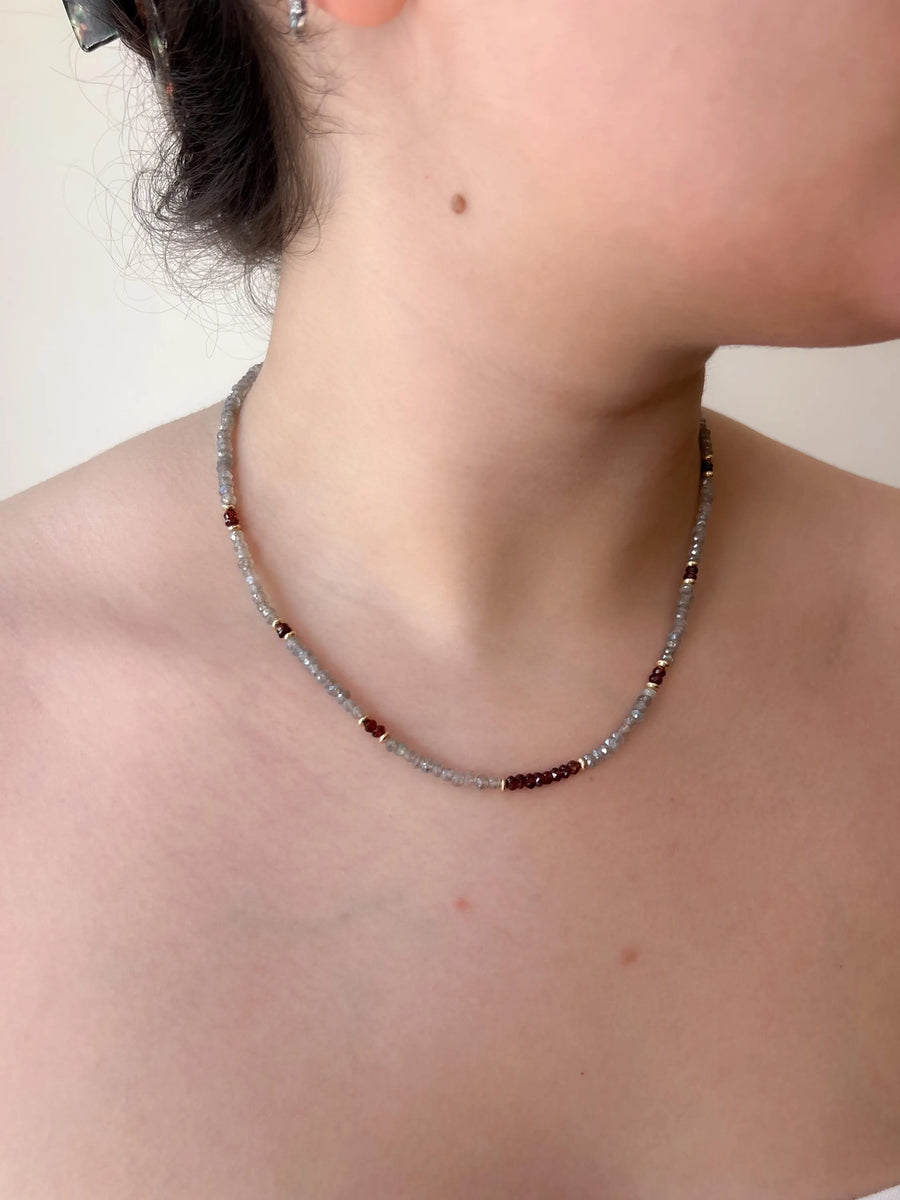 Labradorite and Garnet Necklace: 14k Gold Filled, Boho Layering