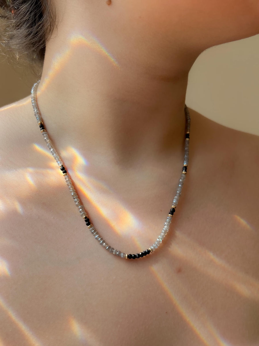 Labradorite and Black Spinel Necklace: 14k Gold Filled, Gemstone Layering