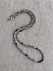 Labradorite and Black Spinel Necklace: 14k Gold Filled, Gemstone Layering