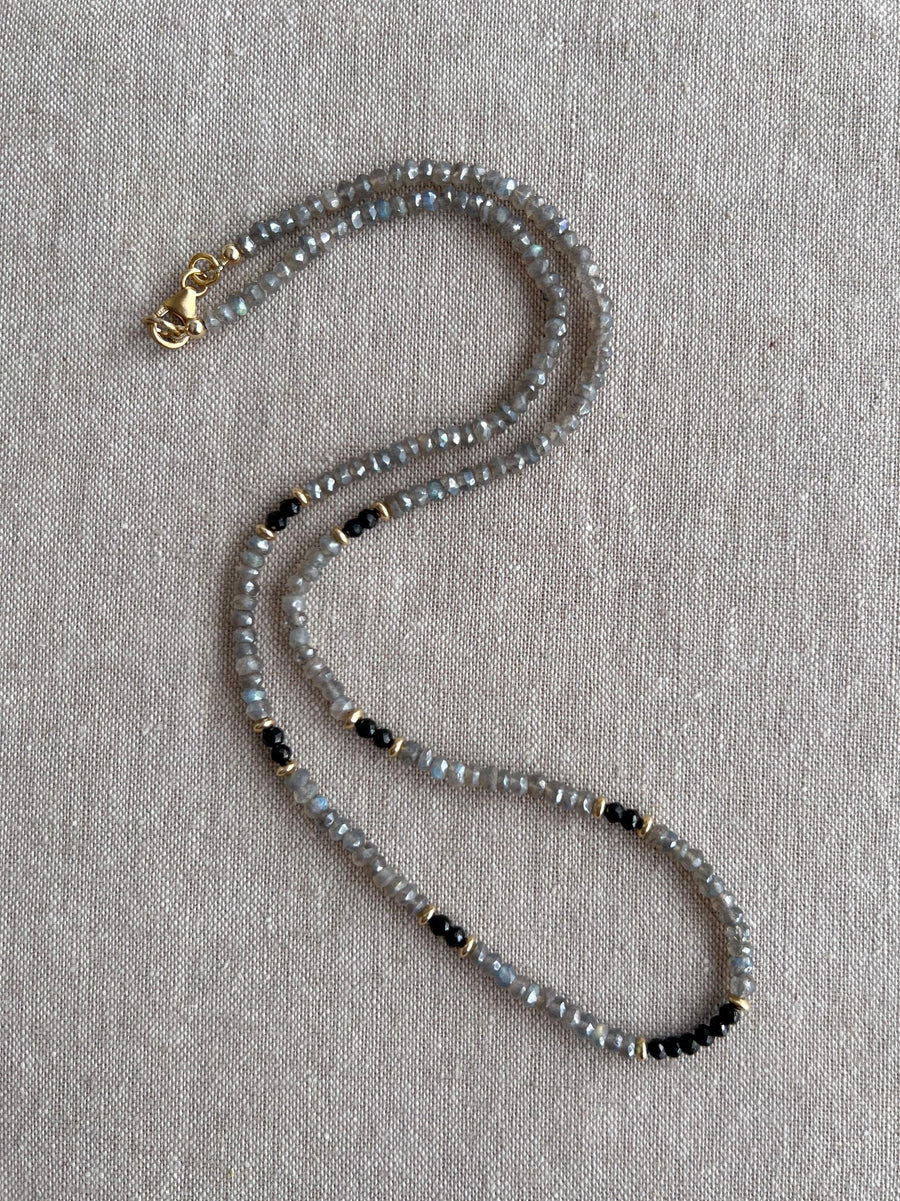 Labradorite and Black Spinel Necklace: 14k Gold Filled, Gemstone Layering