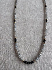 Labradorite and Black Spinel Necklace: 14k Gold Filled, Gemstone Layering