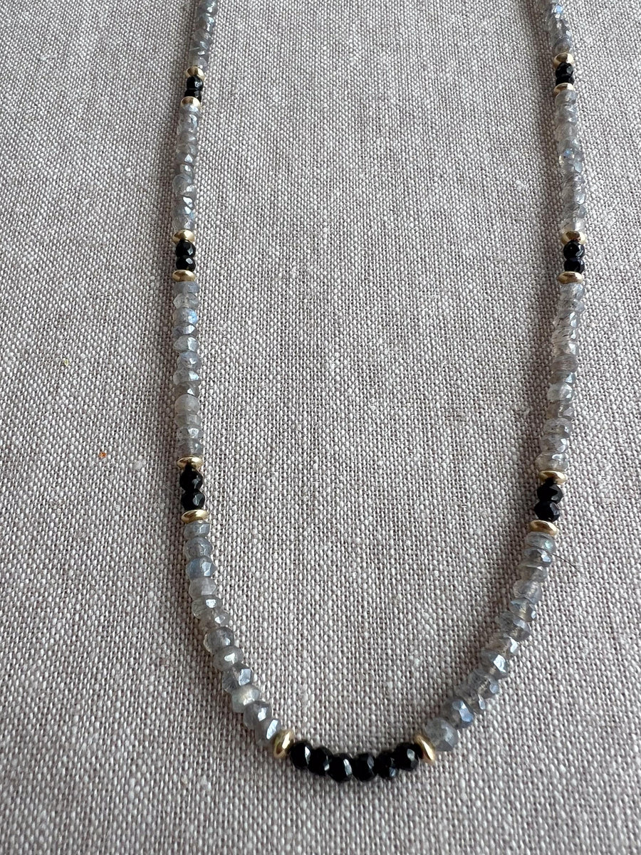 Labradorite and Black Spinel Necklace: 14k Gold Filled, Gemstone Layering