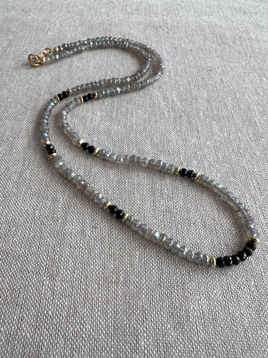 Labradorite and Black Spinel Necklace: 14k Gold Filled, Gemstone Layering