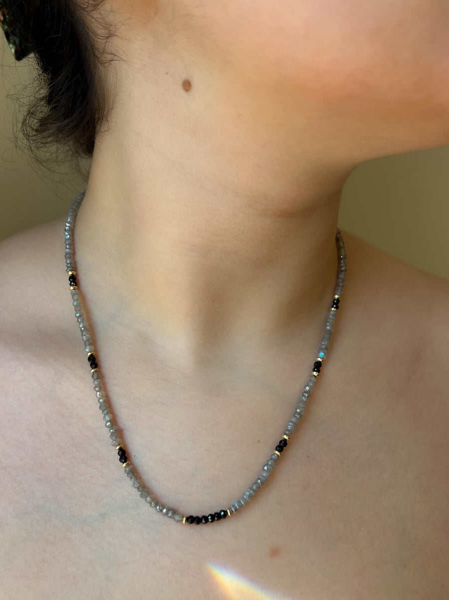 Labradorite and Black Spinel Necklace: 14k Gold Filled, Gemstone Layering