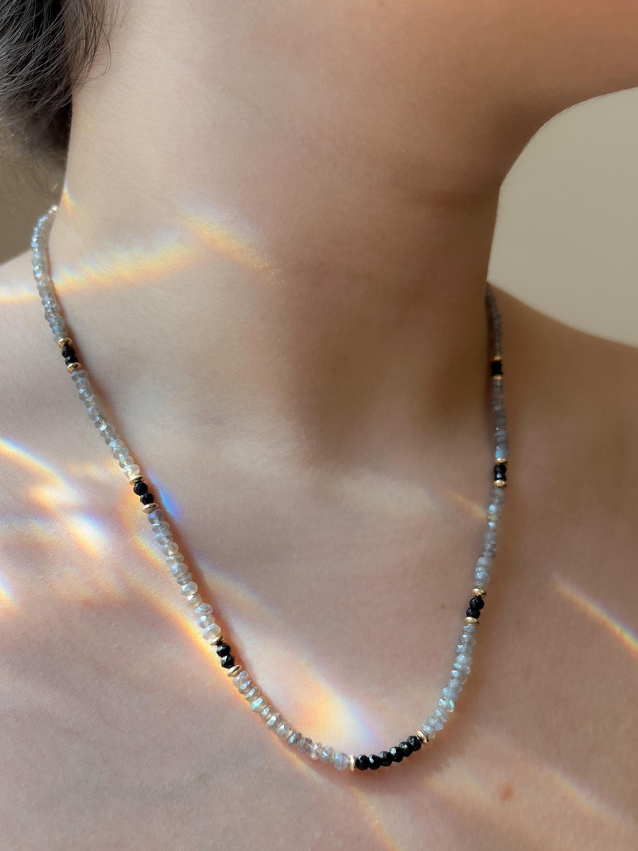 Labradorite and Black Spinel Necklace: 14k Gold Filled, Gemstone Layering