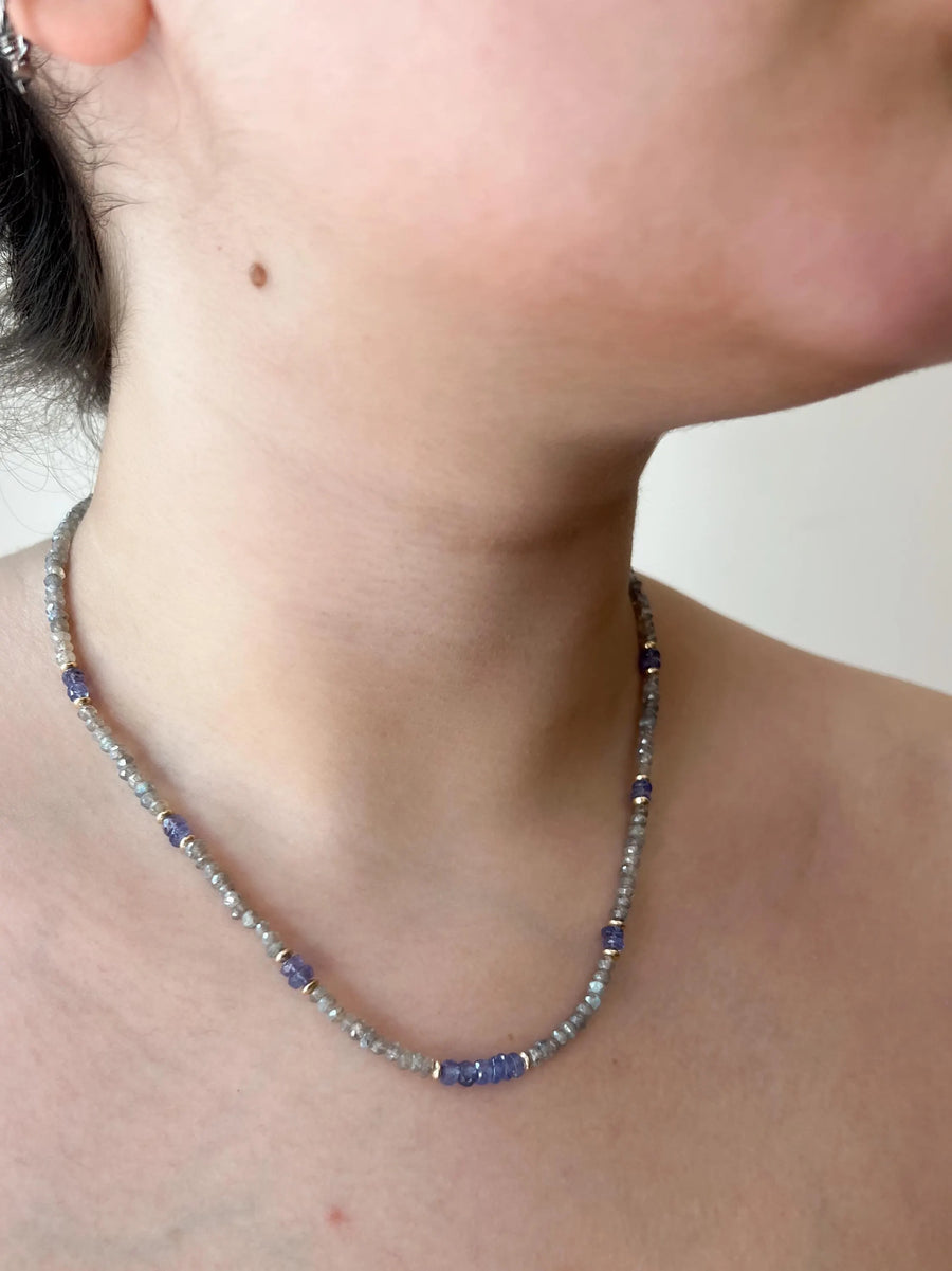 Labradorite and Tanzanite Necklace: 14k Gold Filled, Gemstone Boho Jewelry