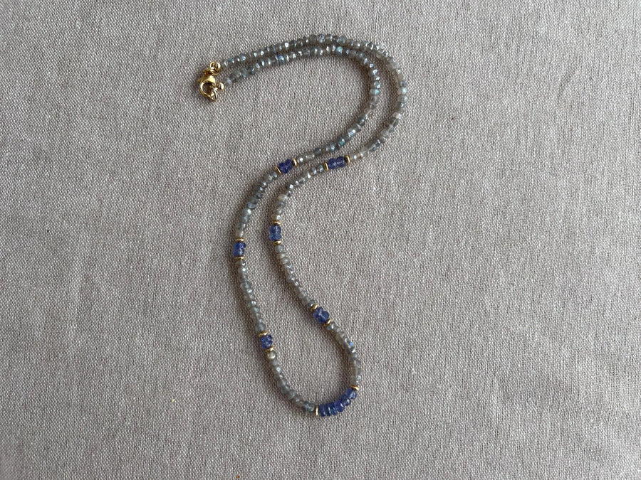 Labradorite and Tanzanite Necklace: 14k Gold Filled, Gemstone Boho Jewelry