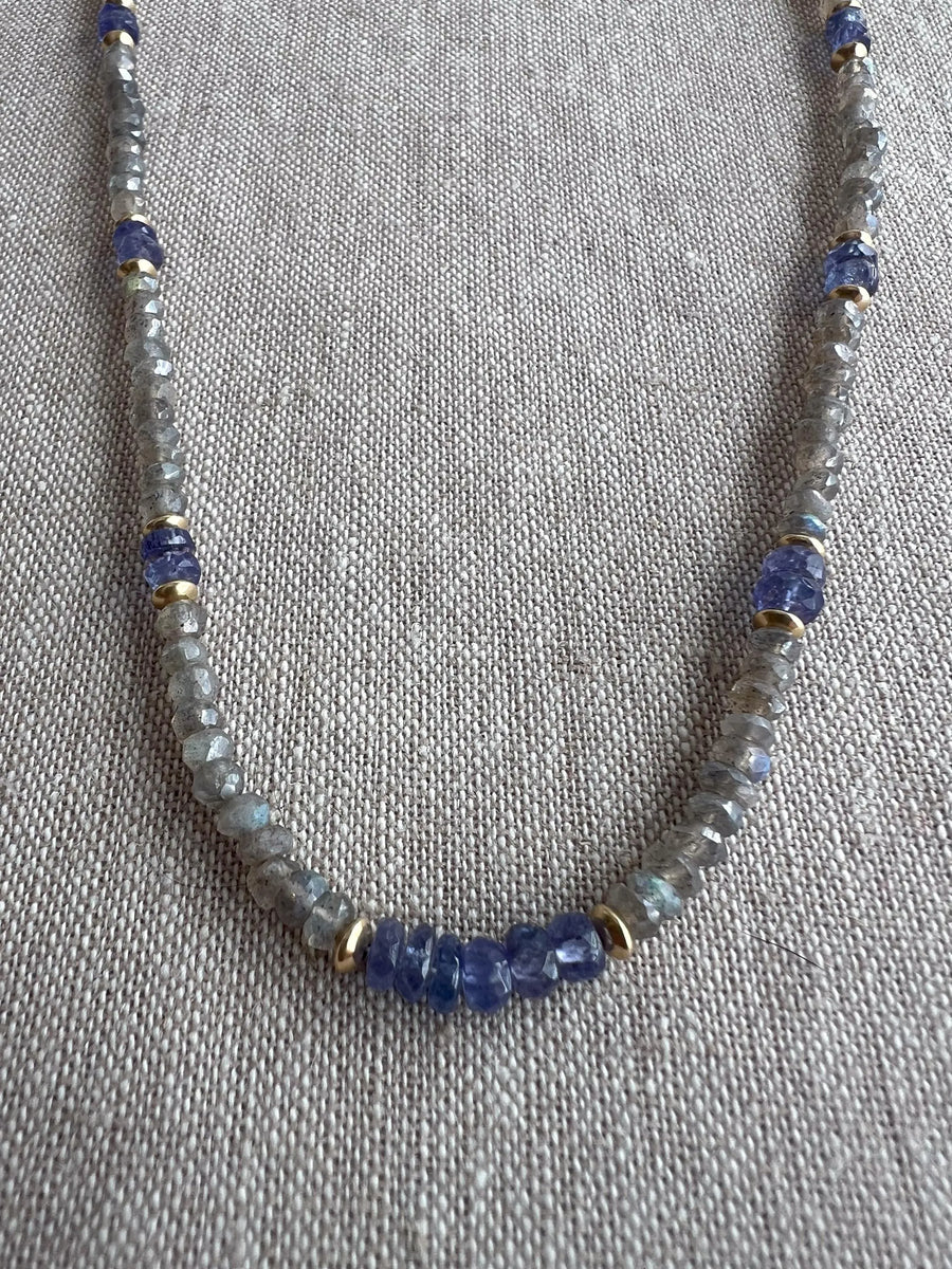 Labradorite and Tanzanite Necklace: 14k Gold Filled, Gemstone Boho Jewelry