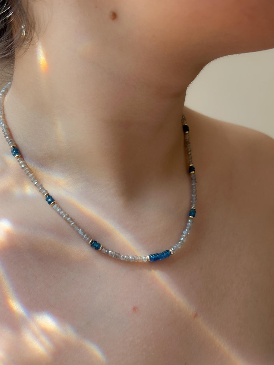 Labradorite and Swiss Blue Topaz Necklace : 14k Gold Filled, 17" Gemstone Necklace