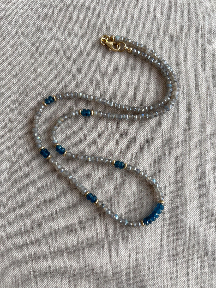 Labradorite and Swiss Blue Topaz Necklace : 14k Gold Filled, 17" Gemstone Necklace