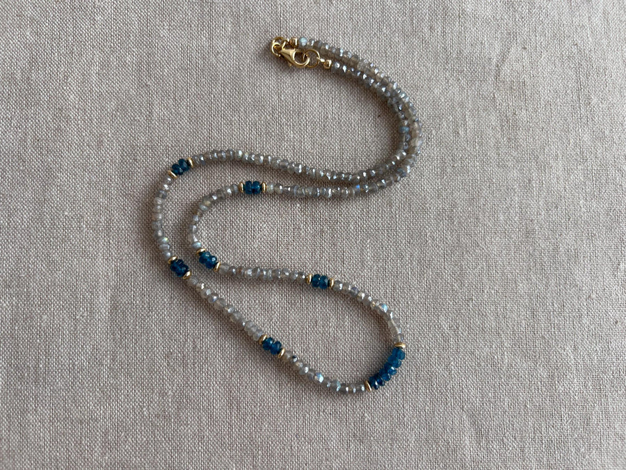 Labradorite and Swiss Blue Topaz Necklace : 14k Gold Filled, 17" Gemstone Necklace