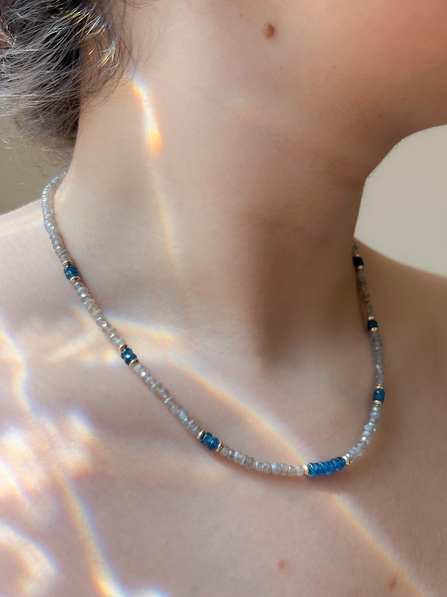 Labradorite and Swiss Blue Topaz Necklace : 14k Gold Filled, 17" Gemstone Necklace
