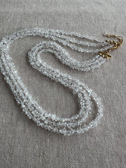 Herkimer Diamond Triple Strand Necklace: April Birthstone, 14k Gold Filled Clasp