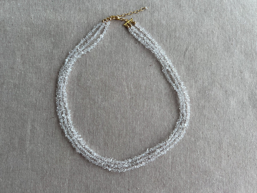 Herkimer Diamond Triple Strand Necklace: April Birthstone, 14k Gold Filled Clasp