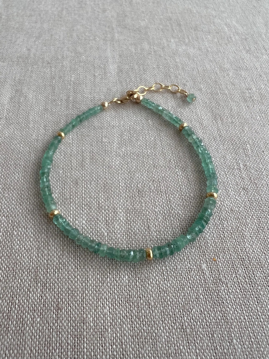 Dainty Emerald Bracelet: 14k Gold Accents, Boho Stacking Jewelry, Minimalist