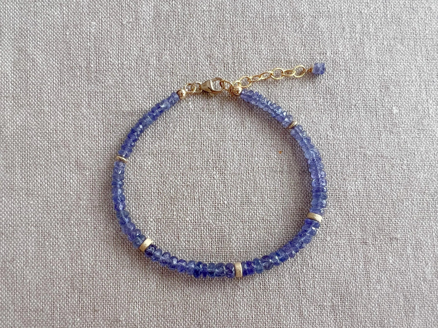 Tanzanite Bracelet: 14k Gold Filled Accents, Dainty Gemstone Boho Jewelry