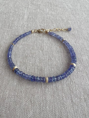 Tanzanite Bracelet: 14k Gold Filled Accents, Dainty Gemstone Boho Jewelry