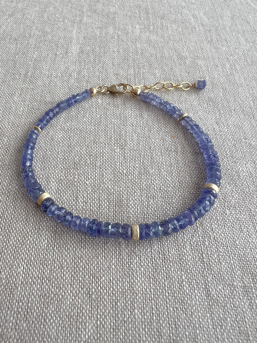 Tanzanite Bracelet: 14k Gold Filled Accents, Dainty Gemstone Boho Jewelry