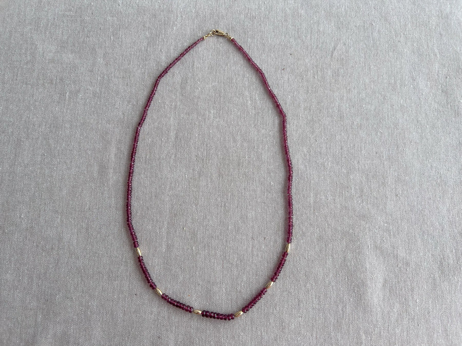 Rhodolite Garnet Necklace: 14k Gold Accents, Hand Knotted Gemstone Necklace