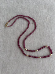 Rhodolite Garnet Necklace: 14k Gold Accents, Hand Knotted Gemstone Necklace