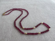 Rhodolite Garnet Necklace: 14k Gold Accents, Hand Knotted Gemstone Necklace