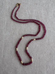 Rhodolite Garnet Necklace: 14k Gold Accents, Hand Knotted Gemstone Necklace