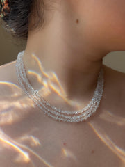 Herkimer Diamond Triple Strand Necklace: April Birthstone, 14k Gold Filled Clasp