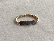 Pave Diamond Scalloped Bar and Gold Bead Bracelet: 14k Gold Filled, Elegant Jewelry