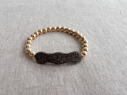 Pave Diamond Scalloped Bar and Gold Bead Bracelet: 14k Gold Filled, Elegant Jewelry
