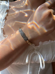 Pave Diamond Scalloped Bar and Gold Bead Bracelet: 14k Gold Filled, Elegant Jewelry
