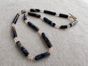 Sodalite & Peach Morganite Gemstone Necklace: 14k Gold Filled Accents, Boho