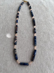 Sodalite & Peach Morganite Gemstone Necklace: 14k Gold Filled Accents, Boho