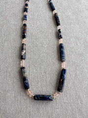 Sodalite & Peach Morganite Gemstone Necklace: 14k Gold Filled Accents, Boho