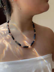 Sodalite & Peach Morganite Gemstone Necklace: 14k Gold Filled Accents, Boho