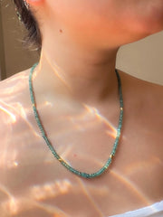 Blue Tourmaline Necklace: 14k Gold Accents, Hand Knotted Gemstones