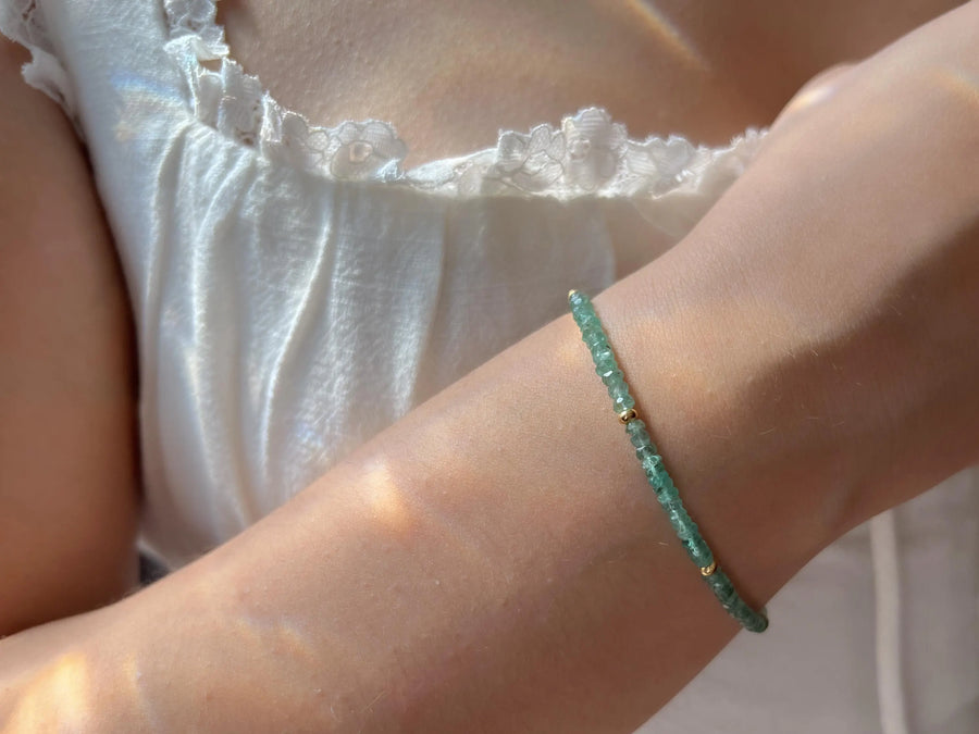 Dainty Emerald Bracelet: 14k Gold Accents, Boho Stacking Jewelry, Minimalist